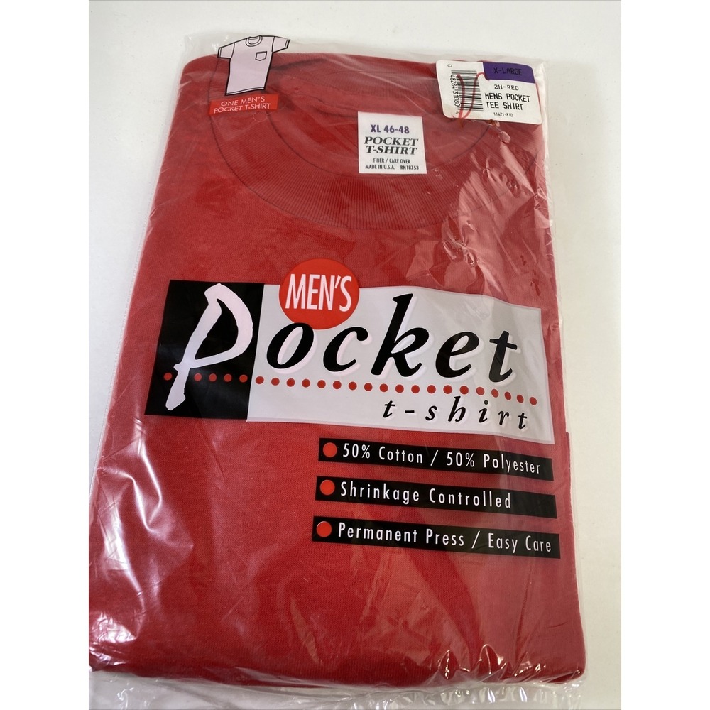Kmart Pocket T-Shirt Mens XL Red New Vintage 90s Made‎ in USA Cotton Blend Tee